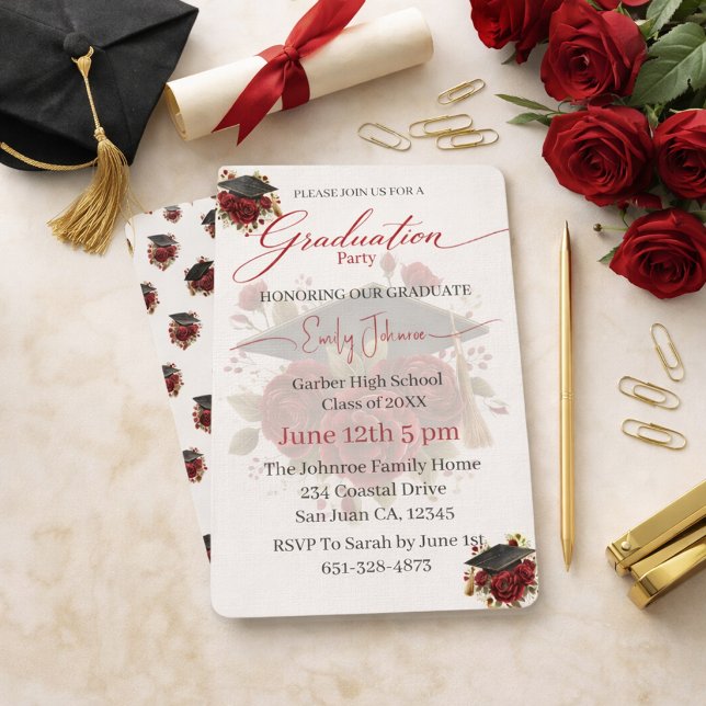 Elegant Rose Graduation Invitation Template (Creator Uploaded)