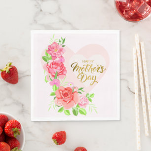 Elegant Rose Heart Happy Mother’s Day Party Napkin