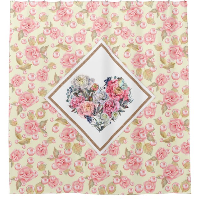 Elegant Rose Heart Shower Curtain (Front)