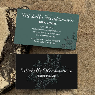 Elegant Rose Illustration White Typography Florist Business Card