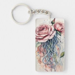 Elegant Rose Jellyfish Watercolor Art Keychains