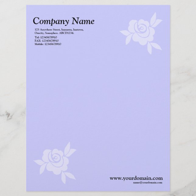 Elegant Rose - Light Blue Personalized Letterhead (Front)
