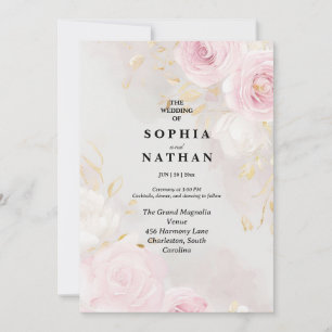 Elegant Rose & Lily Floral Wedding Invitation