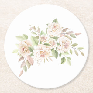 Elegant Rose Love Blush Pink Floral Wedding Round  Paper Coaster