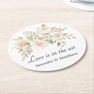 Elegant Rose Love Blush Pink Floral Wedding Round  Round Paper Coaster
