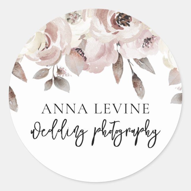 Elegant Rose Mauve Taupe Floral Border Classic Round Sticker (Front)