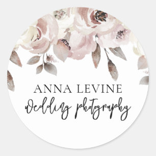 Elegant Rose Mauve Taupe Floral Border Classic Round Sticker