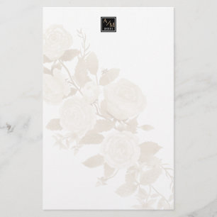 Elegant Rose Monogram Blank White Stationery