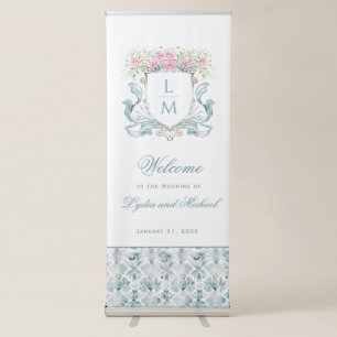 Elegant Rose Monogram Crest Retractable Banner