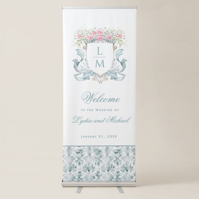 Elegant Rose Monogram Crest Retractable Banner (Front)