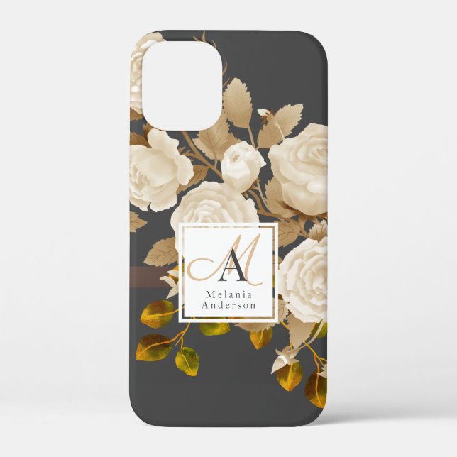 Elegant Rose Monogram Grey Case-Mate iPhone Case (Back)