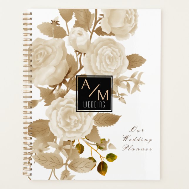 Elegant Rose Monogram White Planner (Front)