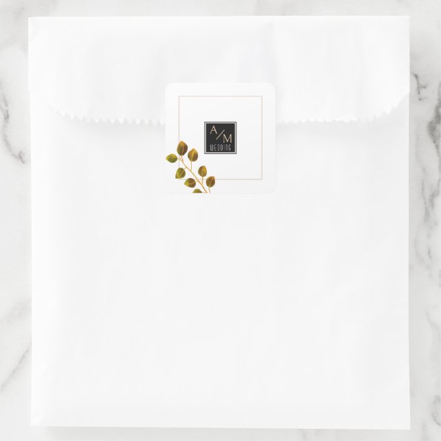 Elegant Rose Monogram White Square Sticker (Bag)