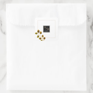 Elegant Rose Monogram White Square Sticker