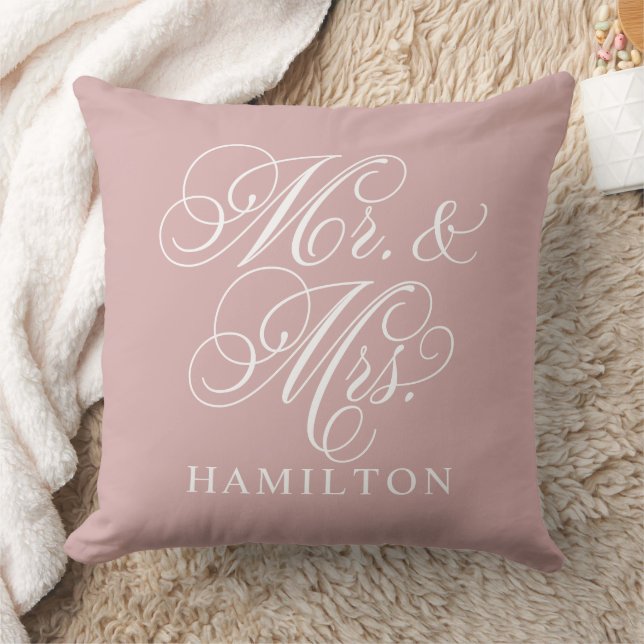 Elegant Rose Mr and Mrs Script Custom Monogram Cushion (Blanket)