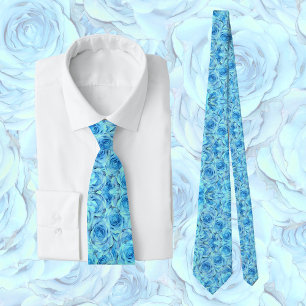 Elegant rose pattern in turquoise, floral tie