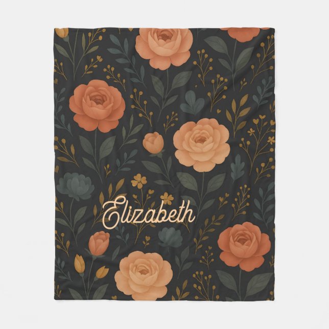 Elegant Rose & Peony Floral Fleece Blanket (Front)