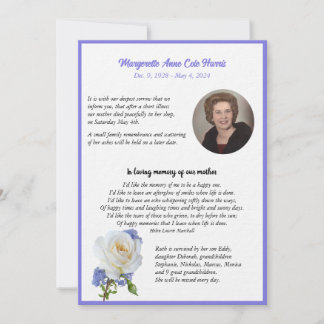 Elegant Rose Photo Frame Death Announcement