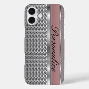 Elegant Rose Pink and Silver Metal Design iPhone 16 Plus Case