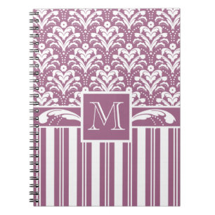 Elegant Rose Pink and White Art Deco Damask Floral Notebook