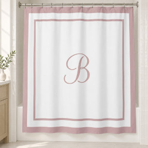 Elegant Rose Pink Border Script Monogram Shower Curtain