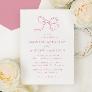 Elegant Rose Pink Bow Photo Wedding Invitation