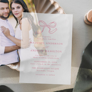Elegant Rose Pink Bow Wedding Vellum Invitations