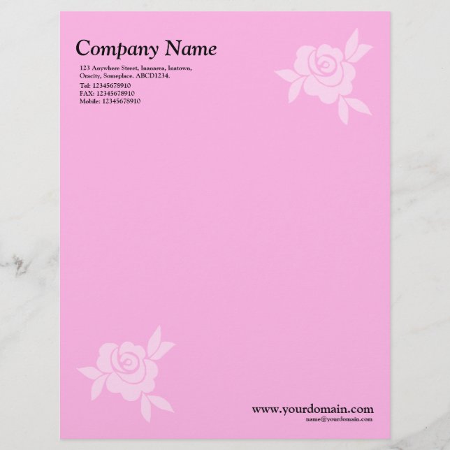 Elegant Rose - Pink Customized Letterhead (Front)