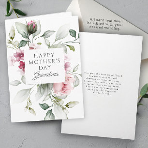 Elegant Rose Pink Floral Mother's Day for Grandma Holiday Card