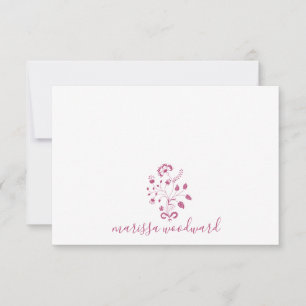 Elegant Rose Pink Floral Vine Script Name Card