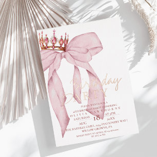 Elegant Rose Pink Gold Bow Birthday Party