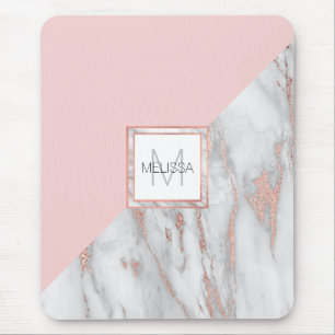 Elegant Rose Pink Gold Foil Marble Grey MONOGRAM Mouse Mat