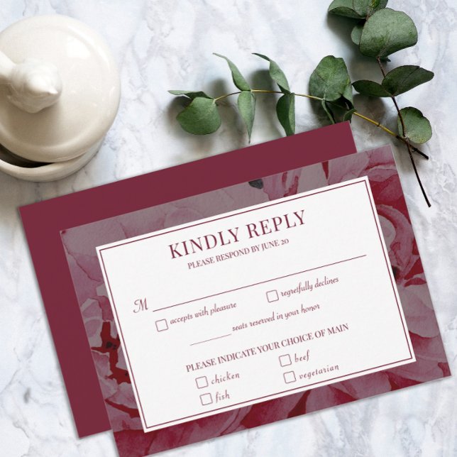 Elegant Rose Pink Romantic Wedding Meal RSVP Card (Elegant Rose Pink Romantic Wedding Meal RSVP Card)