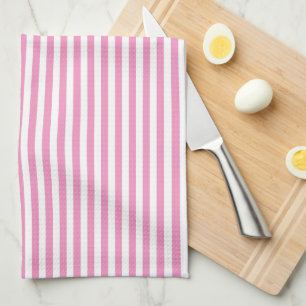 Elegant Rose Pink Sherbet White Cabana Stripes Tea Towel