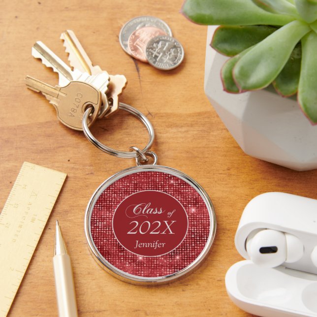 Elegant Rose Pink Star Shimmer Graduation Keychain (Desk)