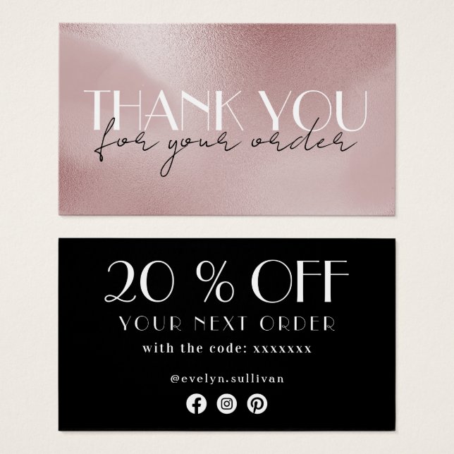 elegant rose pink thank you discount card (Front & Back)