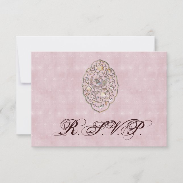 Elegant Rose Pink Vintage Wedding RSVP (Front)