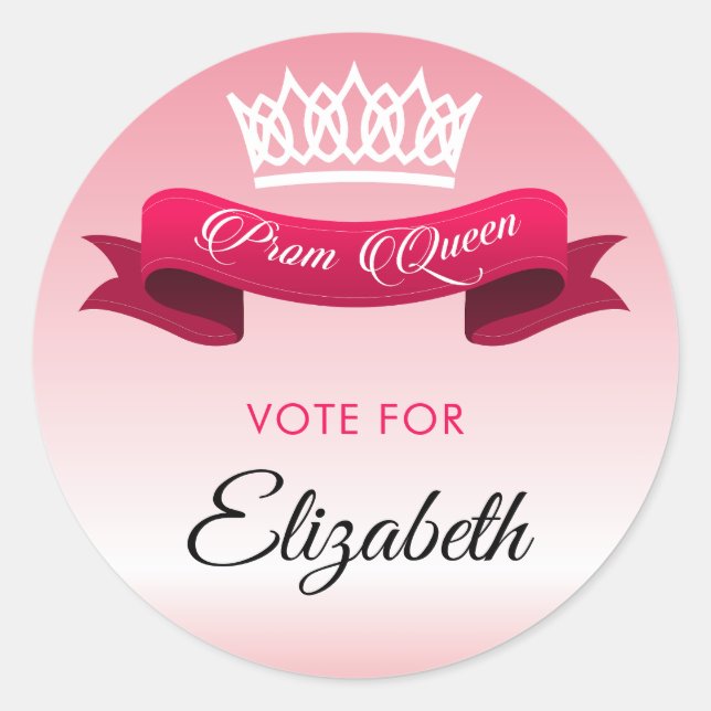 Elegant Rose Pink Vote For Prom Queen Custom Name Classic Round Sticker (Front)