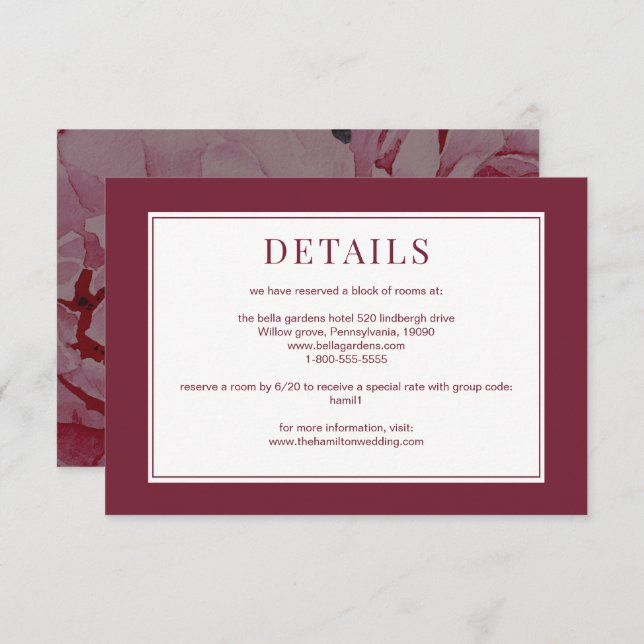 Elegant Rose Pink Wedding Details Enclosure Card (Front/Back)