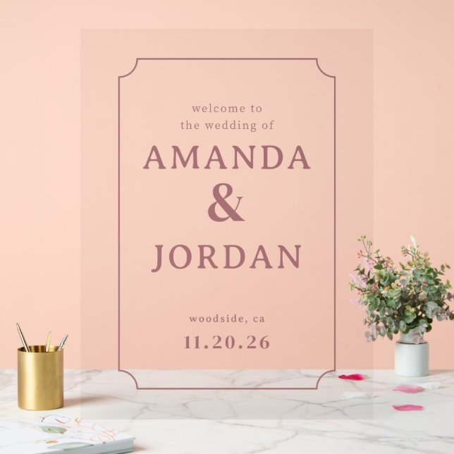 Elegant Rose Pink Wedding Invite Acrylic Sign (Wedding)