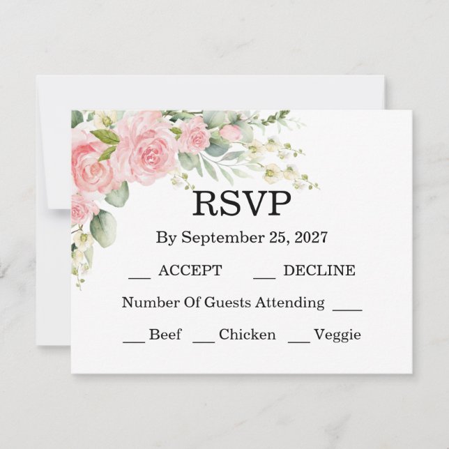 Elegant Rose Pink Wedding  RSVP Card (Front)