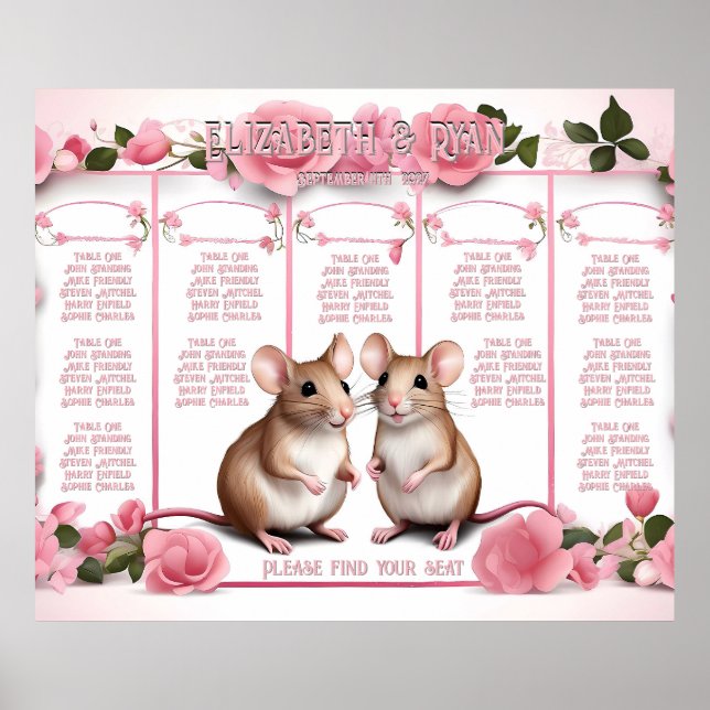 Elegant Rose Pink Wedding Table Plan  Poster (Front)