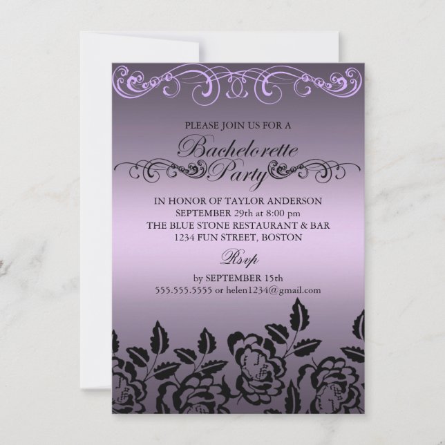 Elegant Rose Purple Bachelorette Party Invitation (Front)