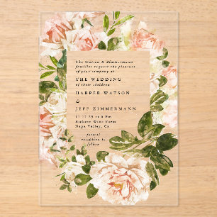 Elegant Rose Romance Watercolor Wedding Arch Acrylic Invitations
