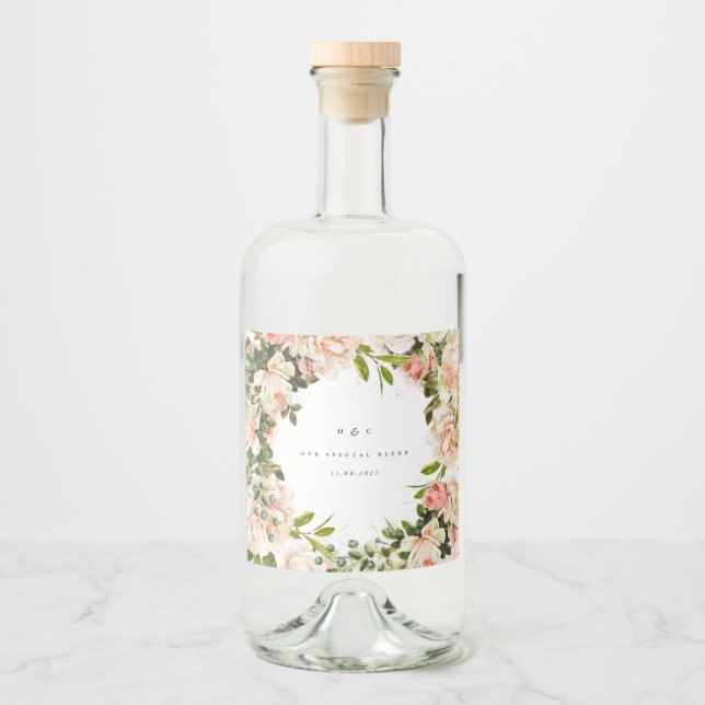 Elegant Rose Romance Wedding Liquor Bottle Label (Front)