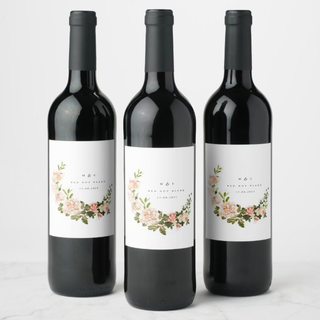 Elegant Rose Romance Wedding Wine Label (Bottles)