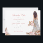 Elegant Rose Script Pampas Grass Quinceañera  Save The Date<br><div class="desc">Elegant Rose Pampas Grass Quinceañera Save the Date</div>
