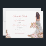 Elegant Rose Script Pampas Grass Quinceañera  Save The Date<br><div class="desc">Elegant Rose Pampas Grass Quinceañera Save the Date</div>