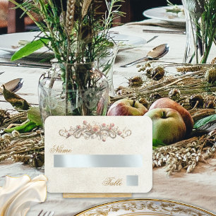 Elegant Rose Scroll & Heart Monogram - Cream Place Card