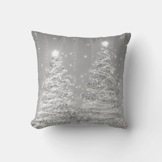 Elegant Rose Silver Christmas Sparkling Trees  Cushion (Front)